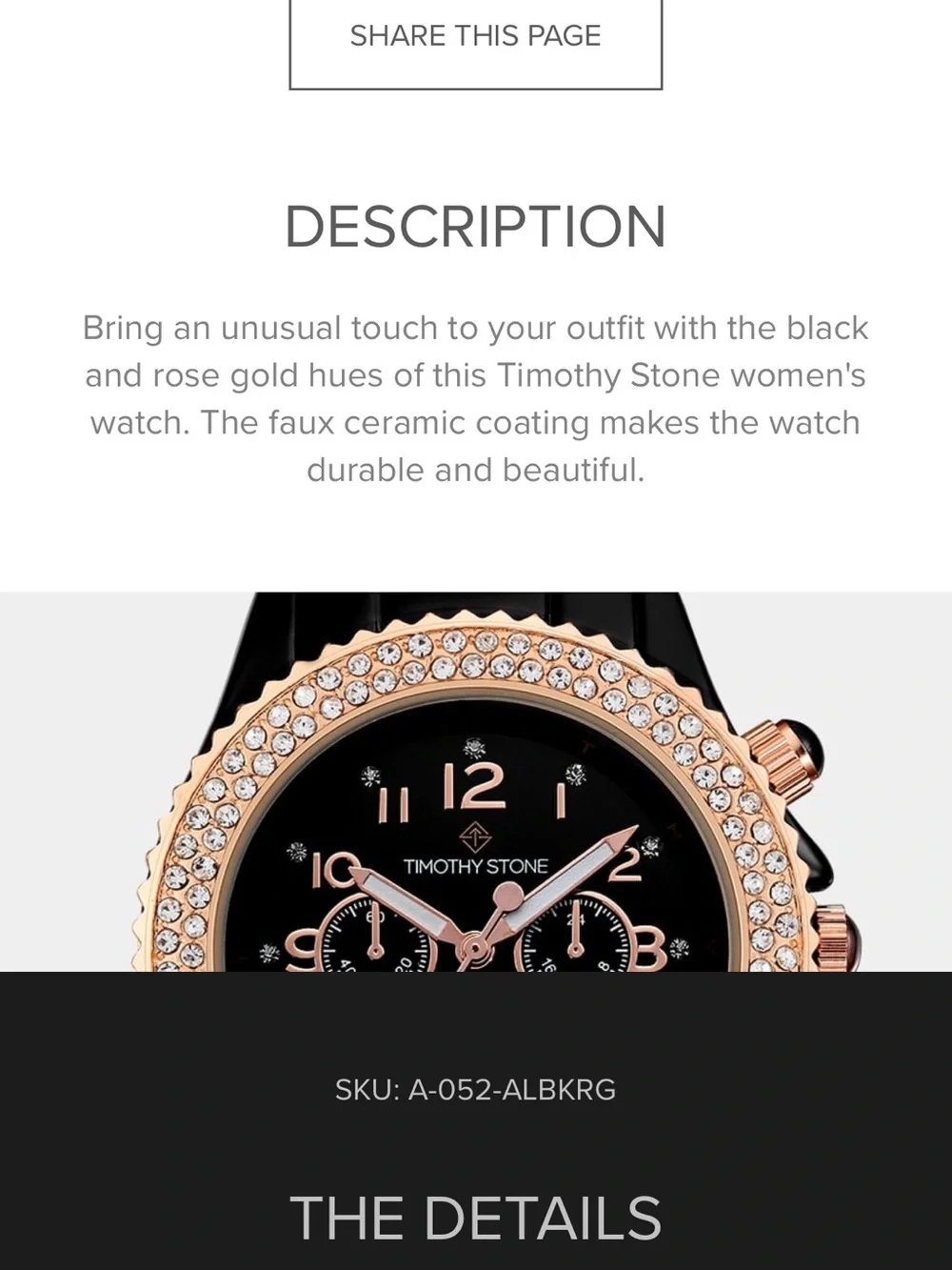Timothy Stone AMBER CERAMIC BLACK FAUX CERAMIC WATCH Swarovski crystals